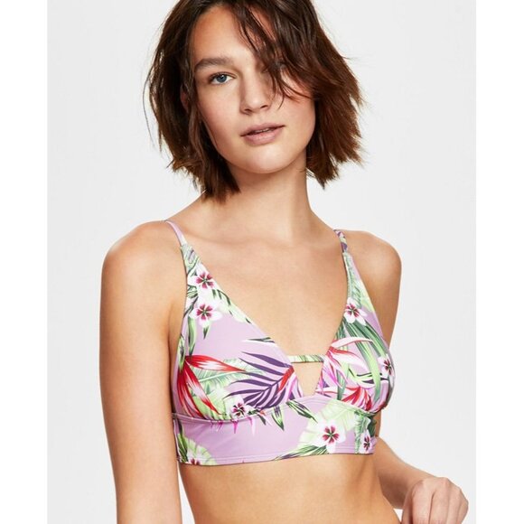 Salt + Cove Printed Front-Tab Bikini Top Triangle Floral Purple Tropical XS - Picture 1 of 5